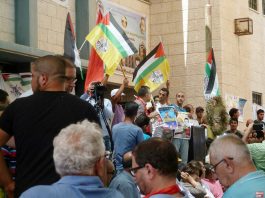 Israeli Settlers Vandalise Mosque And Uproot Olive Trees Demonstration in Duma to commemorate the Dawabsheh family who died in an arson attack by Israeli settlers – settlers poured flammable material into the mosque in Deir Dibwan