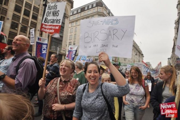 Student nurses marching in 2016 demanding the retention of NHS nursing bursaries
