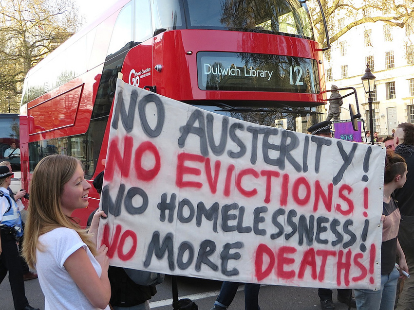 Homeless people protest in Westminster, London, England – homeless man Gyula Remes was found dead in the Westminster underpass in December 2018 – the Office for National Statistics say that 2,627 homeless people have died within a five year period