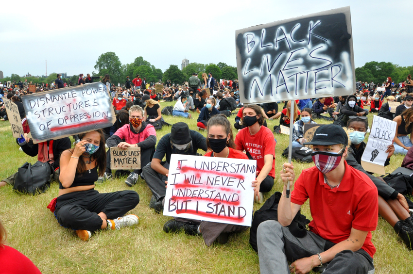 Anti-racist demonstrators in Hyde Park, London, England