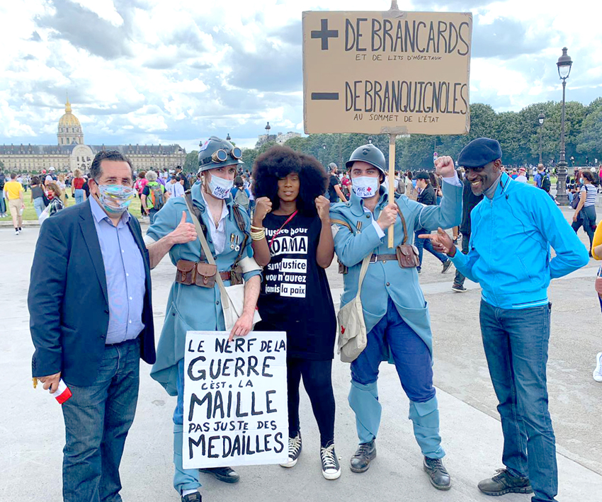 ASSA TRAORÉ (centre), sister of Adama Traoré, killed by French police in Paris in 2016, taking part in the Paris health workers' demonstration