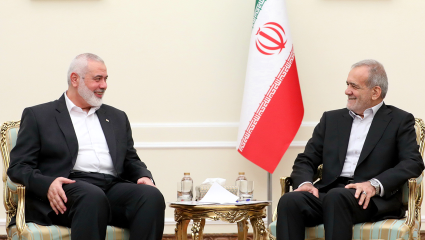 ISMAIL HANIYEH in Tehran where he attended the inaugauration of Iranian president MASOUD PEZESHKIAN (right)